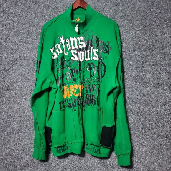 Blac Label Y2K Rock Royalty Full Zip Sweatshirt Mens 3XL Distressed Streetwear - Picture 1 of 16